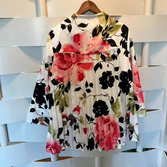 ic by Connie K Pink, Black, White & Green 3/4 Sleeve Floral Jacket Extra Large X - Picture 2 of 13